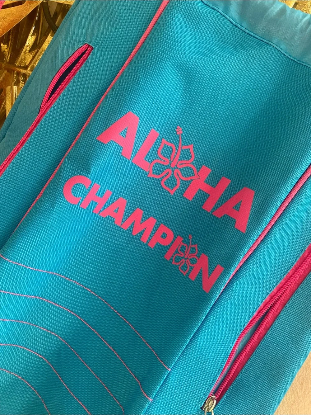 Champion Blue Drawstring Backpack with Pink Accents